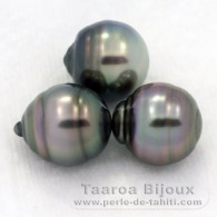 Lot de 3 Perles de Tahiti Cerclées B de 9.6 à 9.7 mm