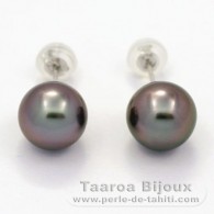Boucles d'oreilles en Or blanc 18K et 2 Perles de Tahiti Rondes B 8.7 mm