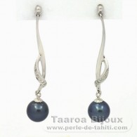 Boucles d'oreilles en Argent et 2 Perles de Tahiti Rondes 1 B & 1 C 8.1 mm