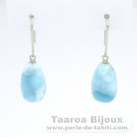 Boucles d'oreilles en Or Blanc 14K et 2 Larimar - 14 x 8.3 x 7.2 mm - 2.73 gr