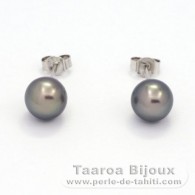 Boucles d'oreilles en Argent et 2 Perles de Tahiti Rondes C 8.1 mm