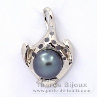 Pendentif en Argent et 1 Perle de Tahiti Semi-Baroque C 13.2 mm