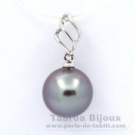 Pendentif en Or blanc 18K et 1 Perle de Tahiti Ronde A 9.4 mm