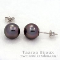 Boucles d'oreilles en Or blanc 18K et 2 Perles de Tahiti Rondes B 8.4 mm