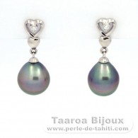 Boucles d'oreilles en Argent et 2 Perles de Tahiti Semi-Baroques B 8.6 et 8.8 mm