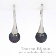 Boucles d'oreilles en Argent et 2 Perles de Tahiti Rondes C 9 mm