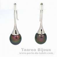Boucles d'oreilles en Argent et 2 Perles de Tahiti Semi-Baroques A 9.3 mm