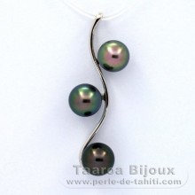 Pendentif en Argent et 3 Perles de Tahiti Semi-Baroques A/B 8 à 8.4 mm