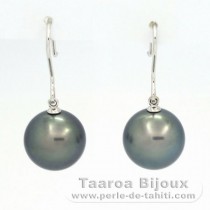 Boucles d'oreilles en Or blanc 18K et 2 Perles de Tahiti Rondes C 12 mm