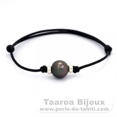 Bracelet en Coton Wax et 1 Perle de Tahiti Semi-Ronde C 11.2 mm