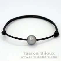 Bracelet en Coton Wax et 1 Perle de Tahiti Semi-Ronde C 9.9 mm