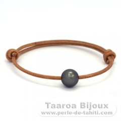 Bracelet en Cuir et 1 Perle de Tahiti Ronde C 10.6 mm