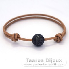 Bracelet en Cuir et 1 Perle de Tahiti Gravée  11 mm