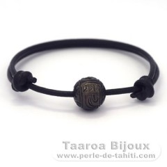 Bracelet en Cuir et 1 Perle de Tahiti Grave  12 mm