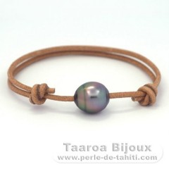 Bracelet en Cuir et 1 Perle de Tahiti Cercle B 11.6 mm