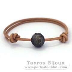 Bracelet en Cuir et 1 Perle de Tahiti Grave  12.2 mm