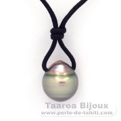 Collier en Coton Waxé et 1 Perle de Tahiti Cerclée C 13.6 mm