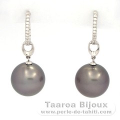 Boucles d'oreilles en Argent et 2 Perles de Tahiti Rondes C 12.7 mm