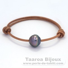 Bracelet en Cuir et 1 Perle de Tahiti Cerclée C 13 mm