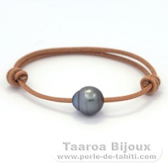 Bracelet en Cuir et 1 Perle de Tahiti Cercle C 12.1 mm