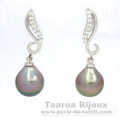 Boucles d'oreilles en Argent et 2 Perles de Tahiti Semi-Baroques A 9.2 mm