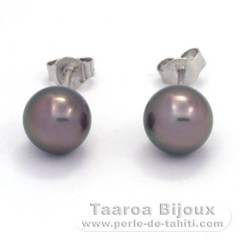 Boucles d'oreilles en Argent et 2 Perles de Tahiti Rondes C 8.2 mm