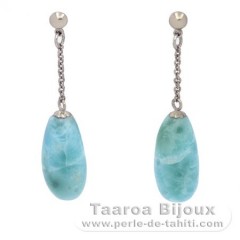 Boucles d'oreilles en Argent et 2 Larimars - 15 x 7.6 mm - 4.3 gr