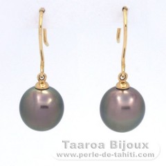 Boucles d'oreilles en Or 18K et 2 Perles de Tahiti Semi-Rondes B 9.3 mm