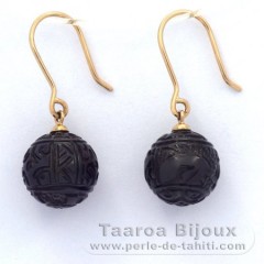 Boucles d'oreilles en Or 18K et 2 Perles de Tahiti Grave 11 mm