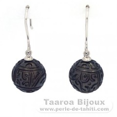 Boucles d'oreilles en Argent et 2 Perles de Tahiti Grave 11 mm