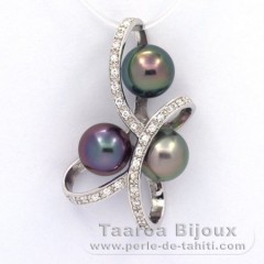 Pendentif en Argent et 3 Perles de Tahiti Rondes C+  8.7 à 8.8 mm