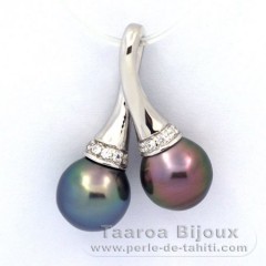 Pendentif en Argent et 2 Perles de Tahiti Semi-Baroques B+ 9.1 et 9.3 mm