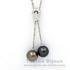 Collier en Argent et 2 Perles de Tahiti Rondes B/C 12 et 12.2 mm