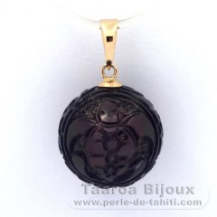 Pendentif en Or 18K et 1 Perle de Tahiti Grave 13 mm