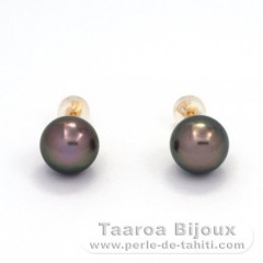Boucles d’Oreilles en Or 18K et 2 Perles de Tahiti Rondes 1 B & 1 C 9.7 mm