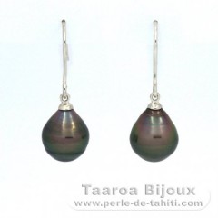 Boucles d'Oreilles en Argent et 2 Perles de Tahiti Cercles B 9.7 et 9.9 mm