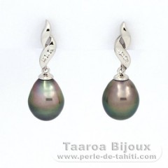 Boucles d'Oreilles en Argent et 2 Perles de Tahiti Semi-Baroques B 9 et 9.2 mm