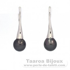 Boucles d’Oreilles en Argent et 2 Perles de Tahiti Semi-Baroques B 9.2 et 9.4 mm