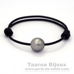 Bracelet en Cuir et 1 Perle de Tahiti Semi-Ronde C 12.4 mm