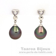 Boucles d'Oreilles en Argent et 2 Perles de Tahiti Semi-Baroques A 9.1 mm