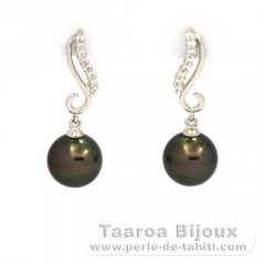 Boucles d'Oreilles en Argent et 2 Perles de Tahiti Rondes C 9.3 mm