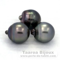 Lot de 3 Perles de Tahiti Semi-Baroques C de 12.5 à 12.8 mm