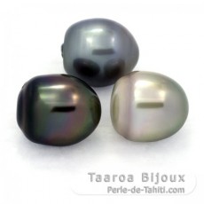 Lot de 3 Perles de Tahiti Semi-Baroques C de 12.2  12.4 mm