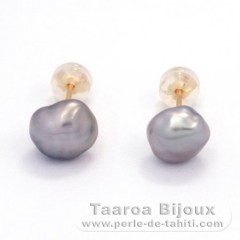 Boucles d'Oreilles en Or 18K et 2 Keishis de Tahiti