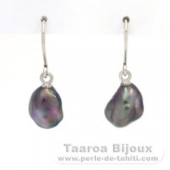 Boucles d'Oreilles en Argent et 2 Keishis de Tahiti