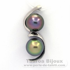 Pendentif en Argent et 2 Perles de Tahiti Semi-Baroques B+ 9.8 mm
