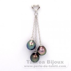 Pendentif en Argent et 3 Perles de Tahiti Semi-Baroques A/B 8.4 à 8.6 mm