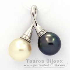 Pendentif en Argent et 2 Perles de Tahiti Semi-Baroques C 11.5 et 11.6 mm