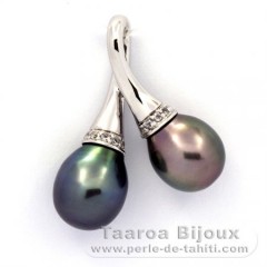 Pendentif en Argent et 2 Perles de Tahiti Semi-Baroques B 9.5 et 9.6 mm