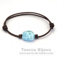 Bracelet en Coton et 1 Larimar - 14 x 14 x 8.6 mm - 2.8 gr